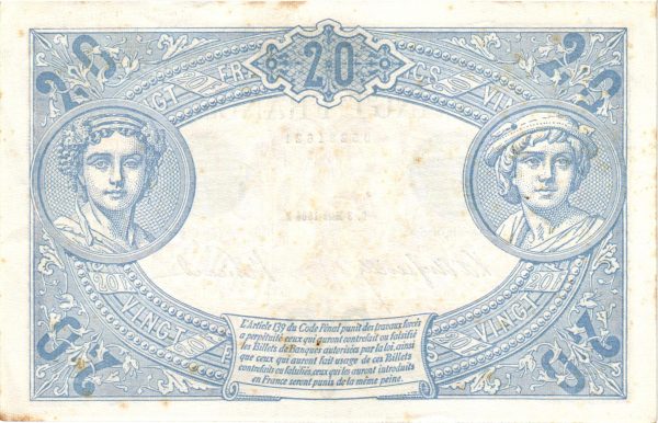 Verso 20 Francs Bleu