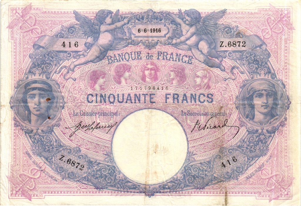 50 Francs Bleu et Rose