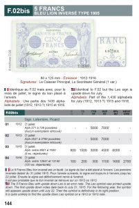 La cote des billets de la Banque de France et du Trésor Fayette