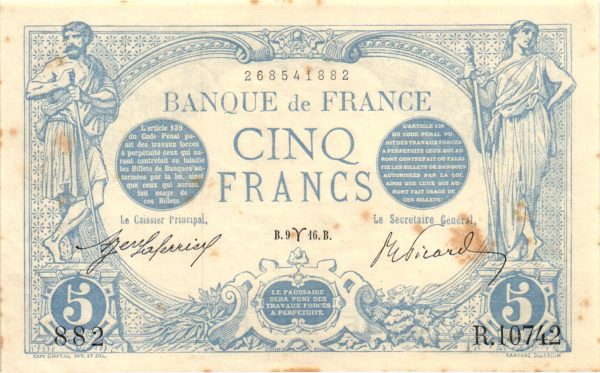 Billet de 5 Francs Bleu