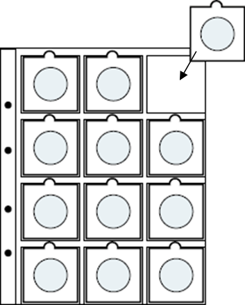 Feuilles numismatiques VISTA de 12 cases pour médailles et jeton  touristiques de la monnaie de Paris - paquet de 2 feuilles