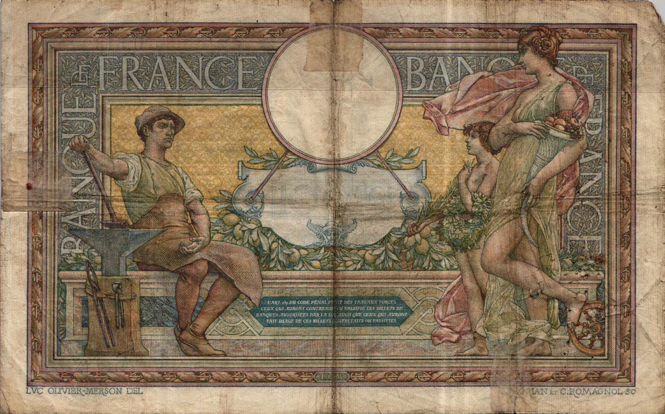 100 FRANCS LUC OLIVIER MERSON avec écrit LOM