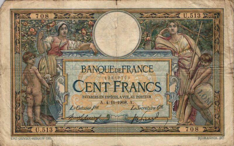 100 FRANCS LUC OLIVIER MERSON avec écrit LOM