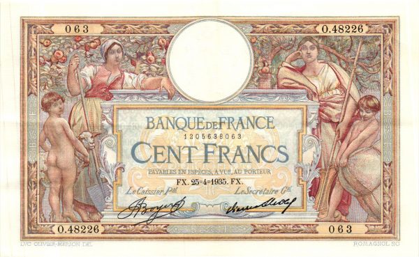 100 FRANCS LUC OLIVIER MERSON Grands cartouches