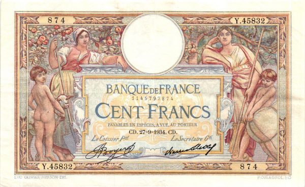 100 FRANCS LUC OLIVIER MERSON Grands cartouches
