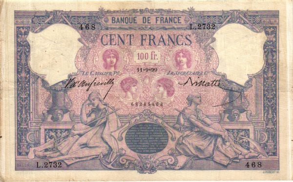 100 Francs Bleu et Rose