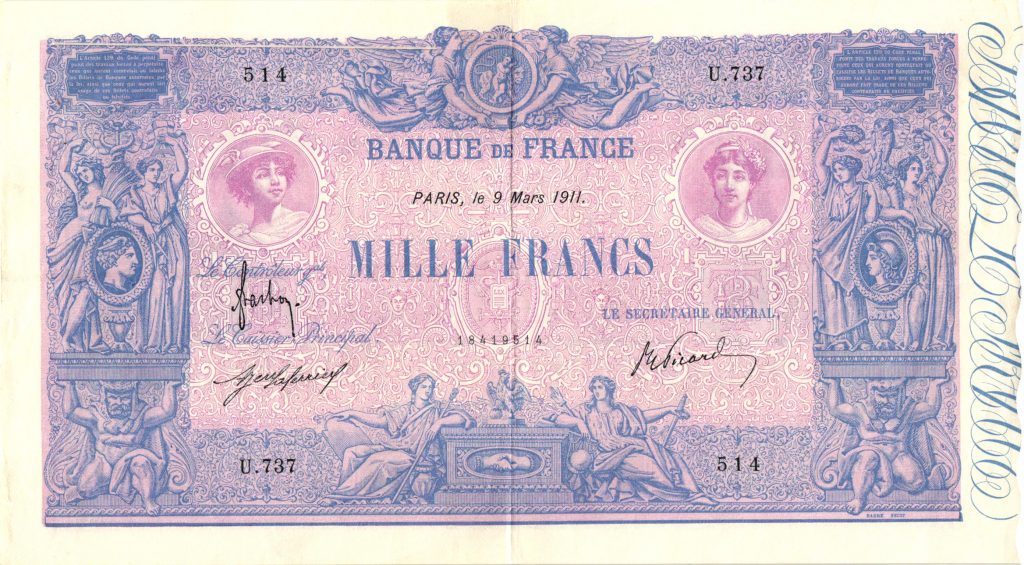 1000 Francs Bleu et Rose