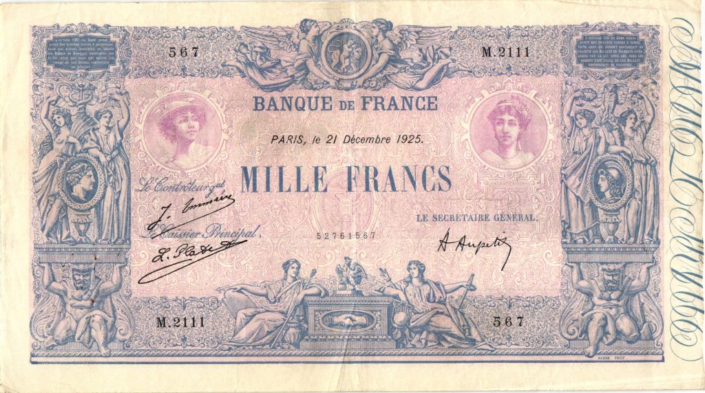 1000 Francs Bleu et Rose