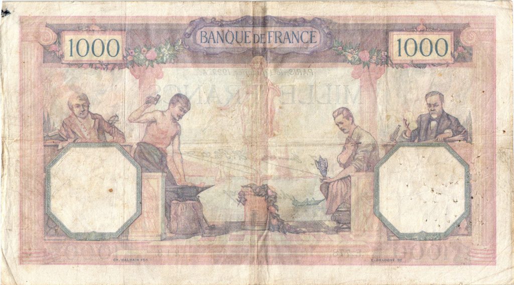 Verso 1000 Francs Cérès et Mercure