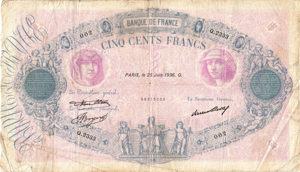 500 Francs Bleu et Rose