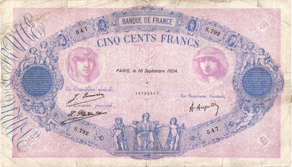 500 Francs Bleu et Rose