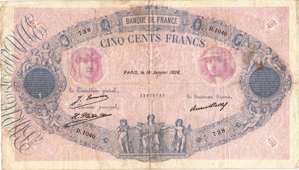 500 Francs Bleu et Rose