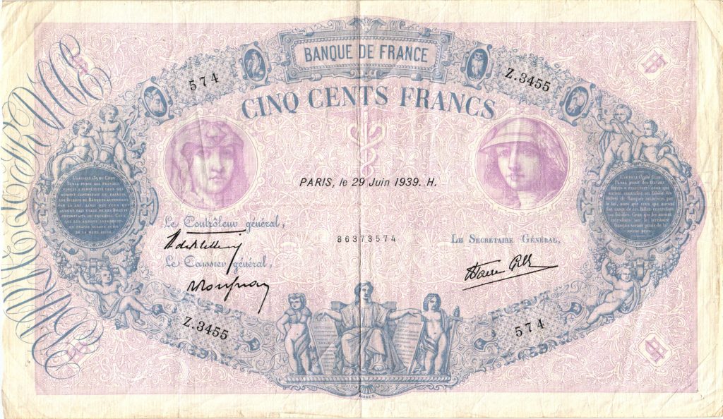 500 Francs Bleu et Rose Modifié