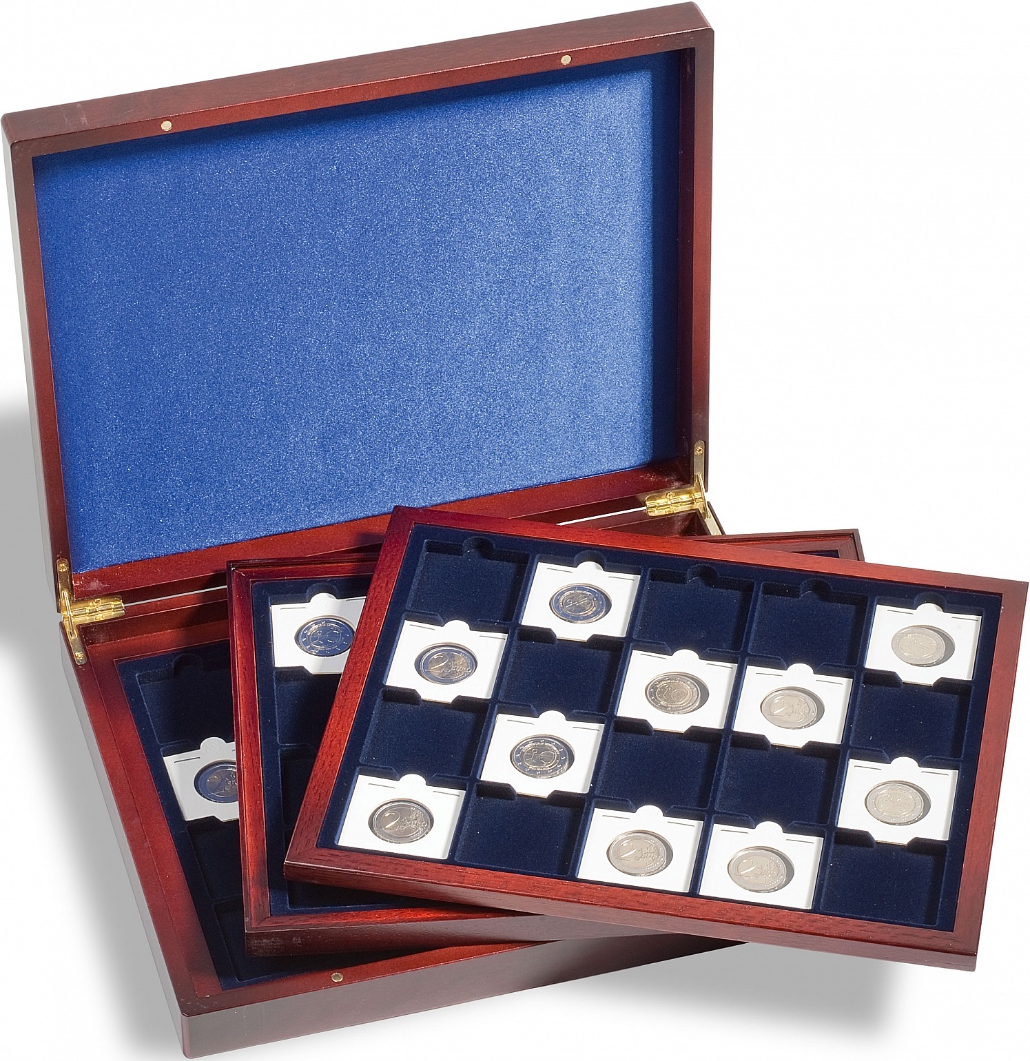 LINDNER Das Original Box Monnaies FUMÉ à 35 alvéoles carrés pour