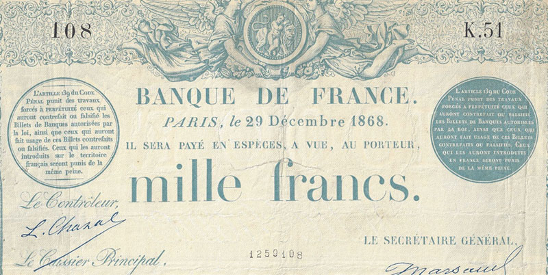 1000 Francs Type 1862