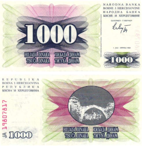 BOSNIE-HERZGOVINE - 1000 Dinara - Billet de collection du monde