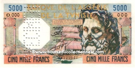 5000 Francs Algérie réserve Neptune type 1956