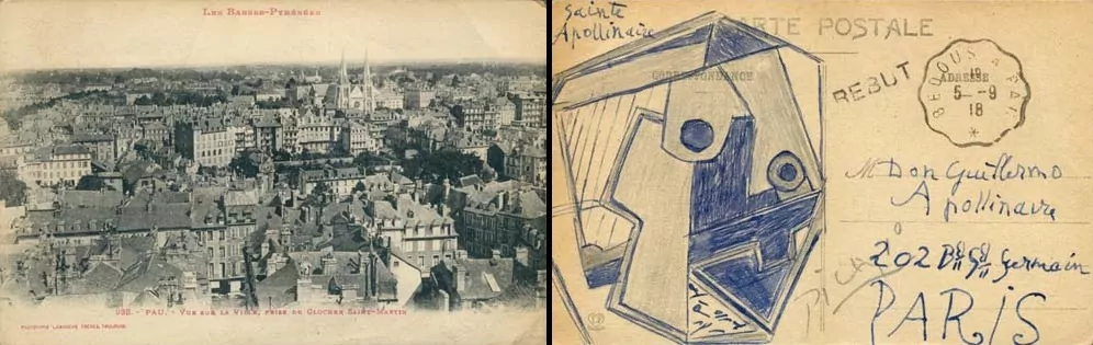 Rare carte postale de Picasso à Apollinaire