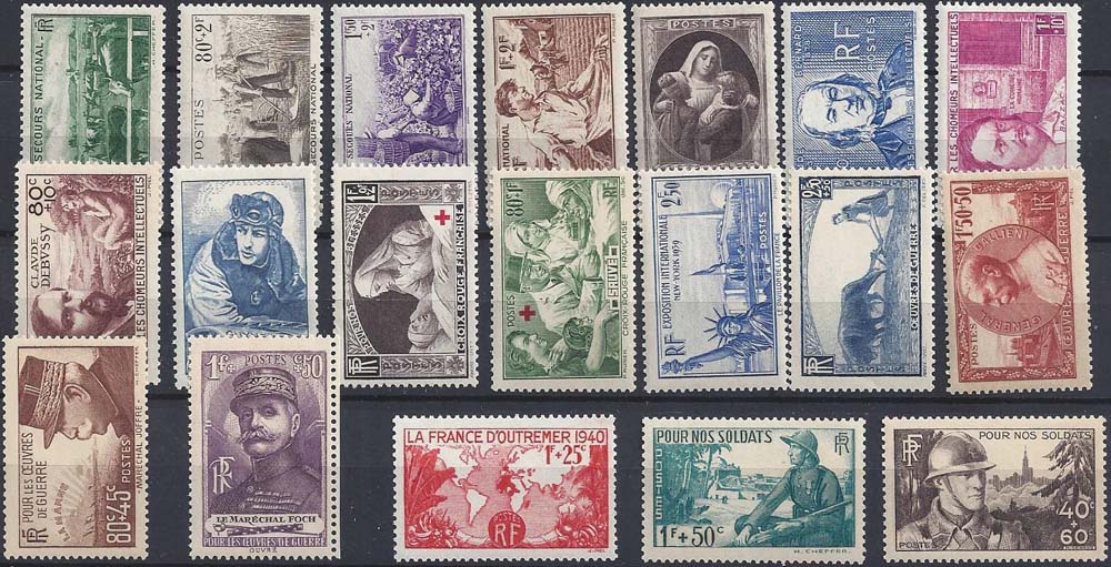 Année complète des timbres français - 1940 - PHILATÉLIE