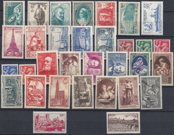 Année complète des timbres français - 1939
