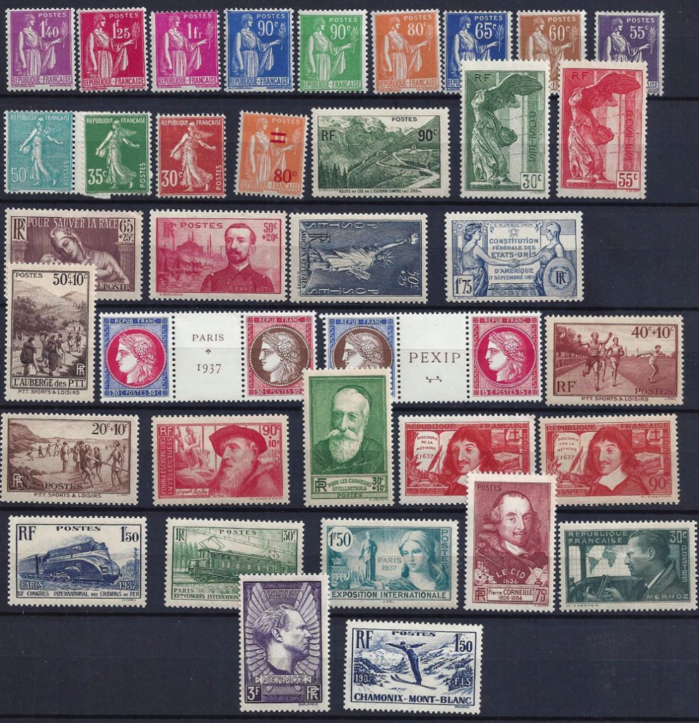 Année complète des timbres français - 1937