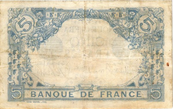 Verso 5 Francs Bleu