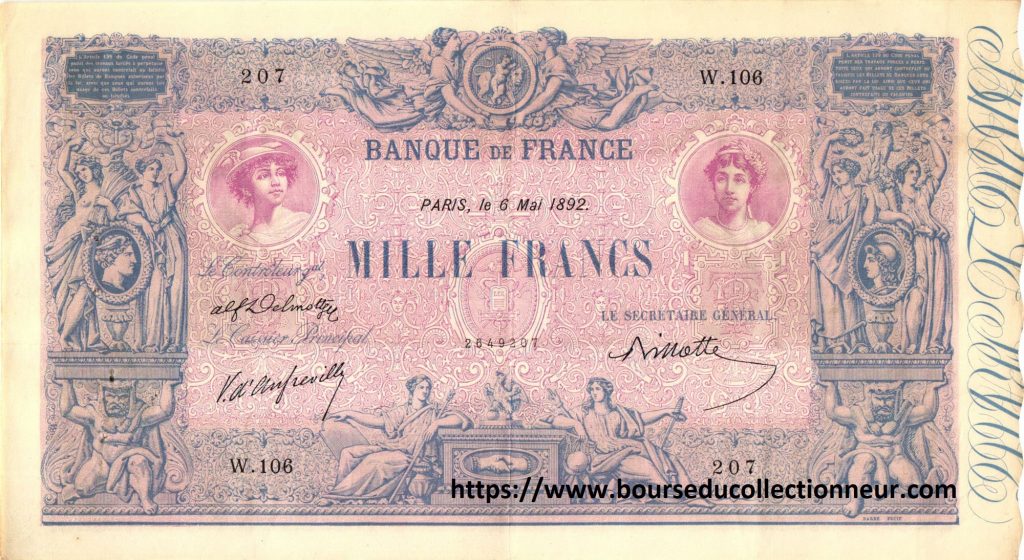 1000 Francs BLEU et ROSE Type 1889