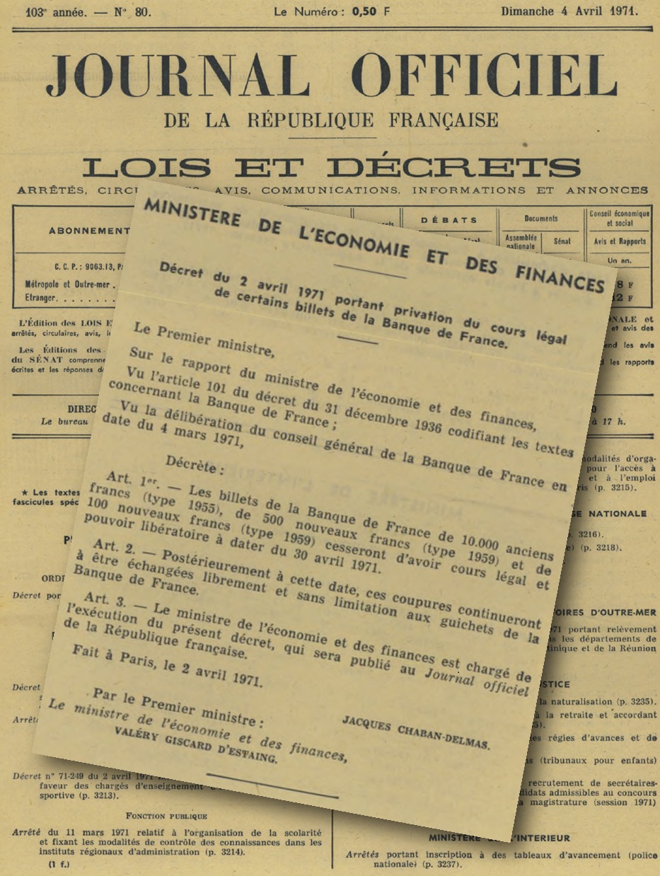 Dates d’émission et de retrait des billets de banque français