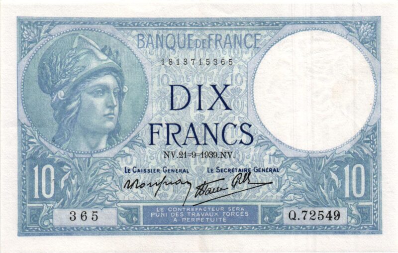 10 Francs Minerve Type 1915
