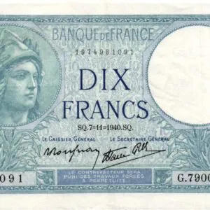10 Francs Minerve Type 1915 BDF