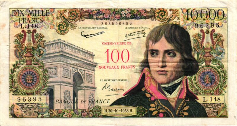 100 nouveaux francs 10000 Francs BONAPARTE surchargé