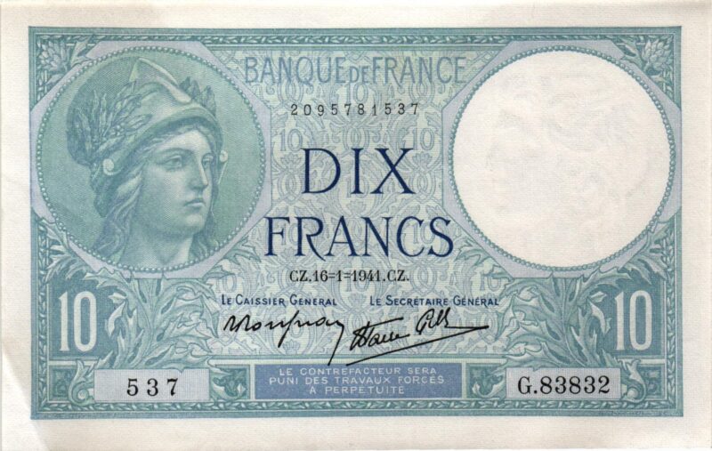 10 Francs Minerve Type 1915 Modifie