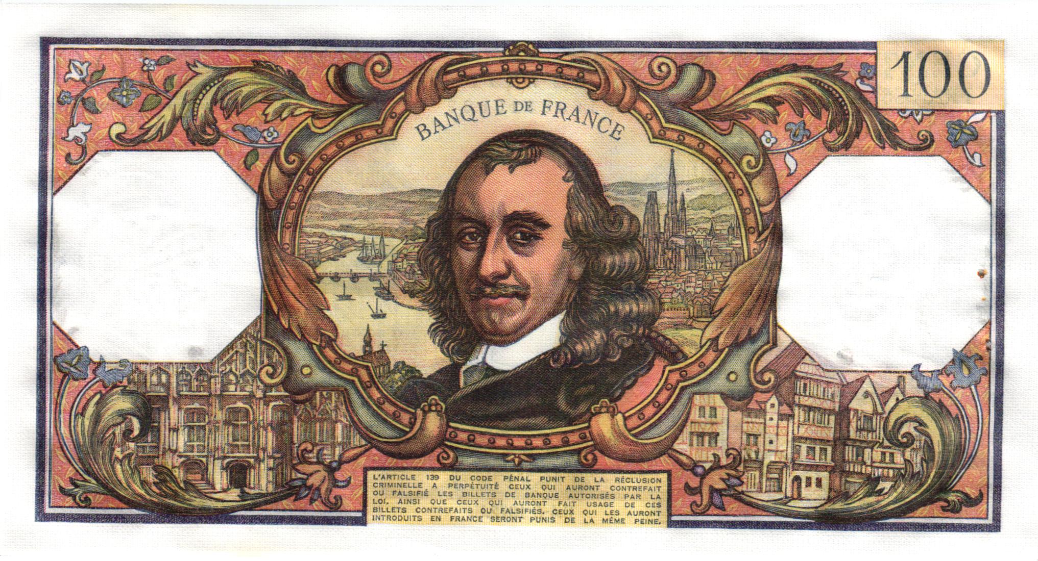 100 Francs CORNEILLE Type BDF 1964 verso
