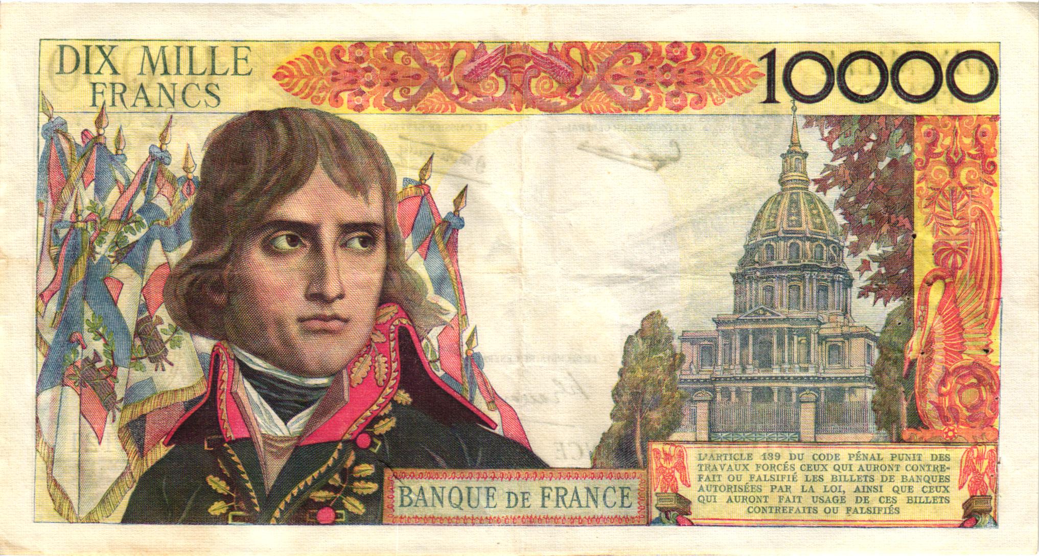 10000 Francs Napoleon Bonaparte Type 1955 verso