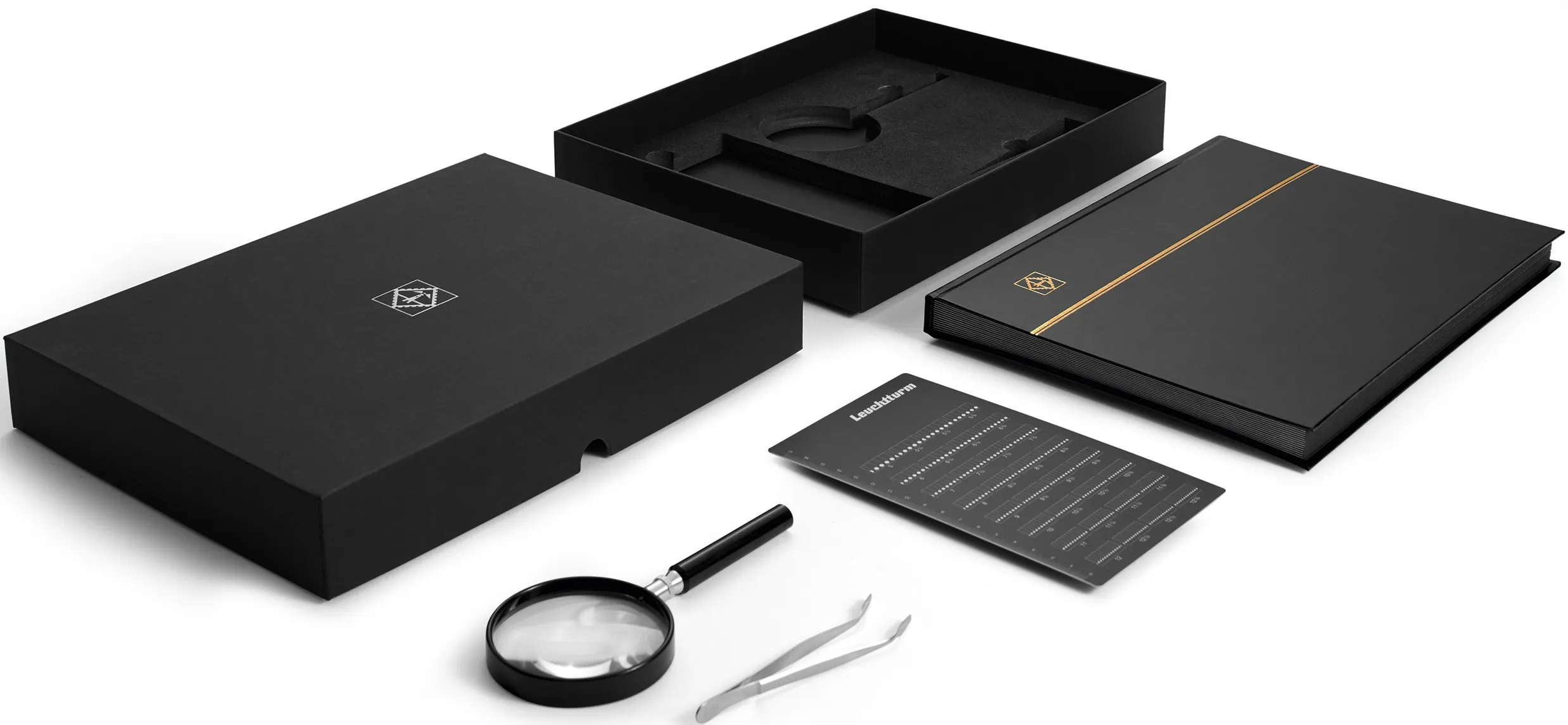 Coffret philatélie pour débuter – Classeur A4, loupe, pince et odontomètre